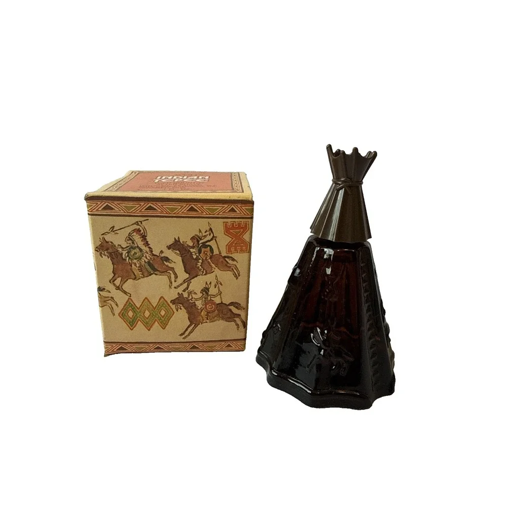 Vintage 1974 Avon Indian Tepee Decanter Bottle Full With Box Wild Country 4oz